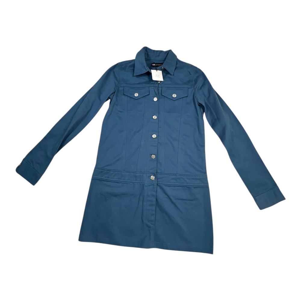 ZARA Blue Button Front Long Sleeve‎ Shirt Dress Casual Work Size XS